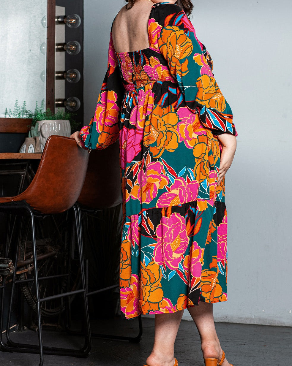 Floral Square Neck Dress Plus Size