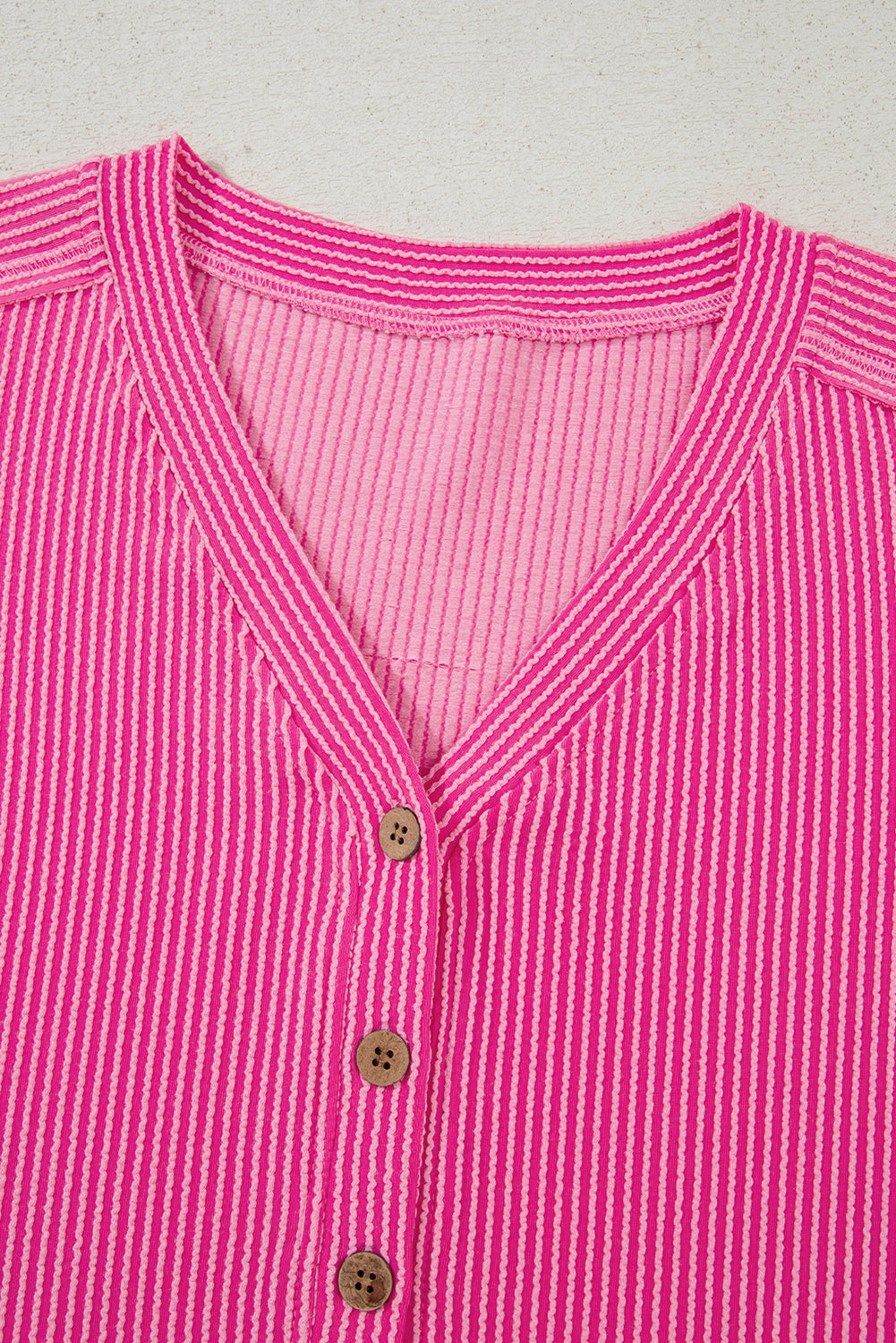 Corded Knit Buttoned V-Neck Short Sleeve Romper