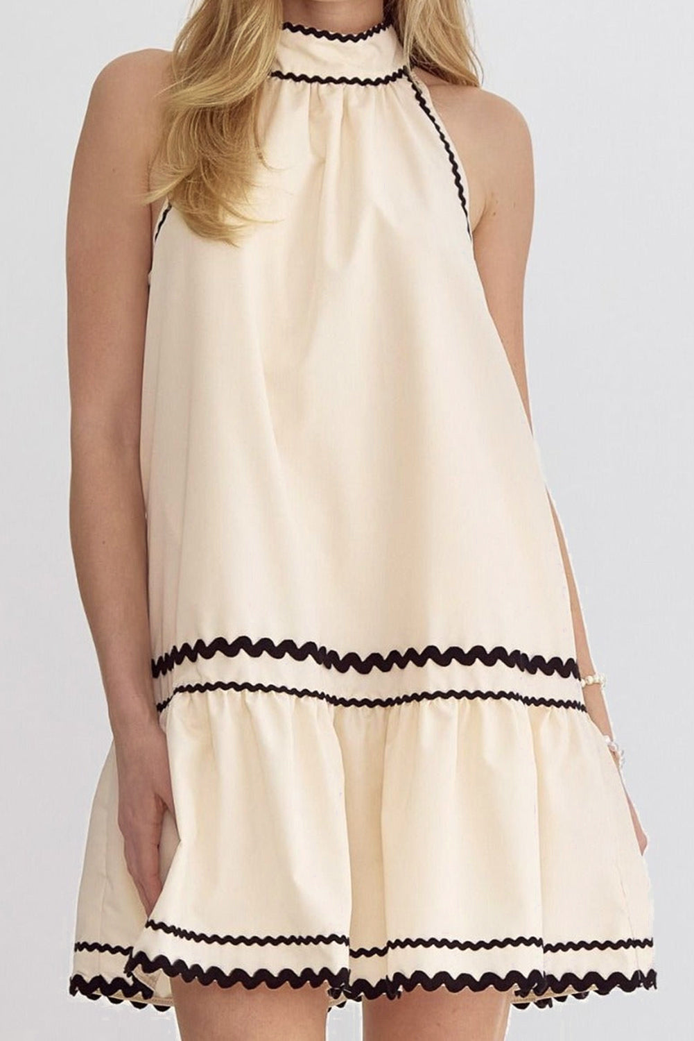 Stripe Ric-Rac Sleeveless Mini Dress