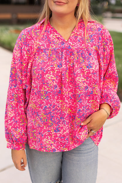 Floral Puff Sleeve V-Neck Blouse Plus Size