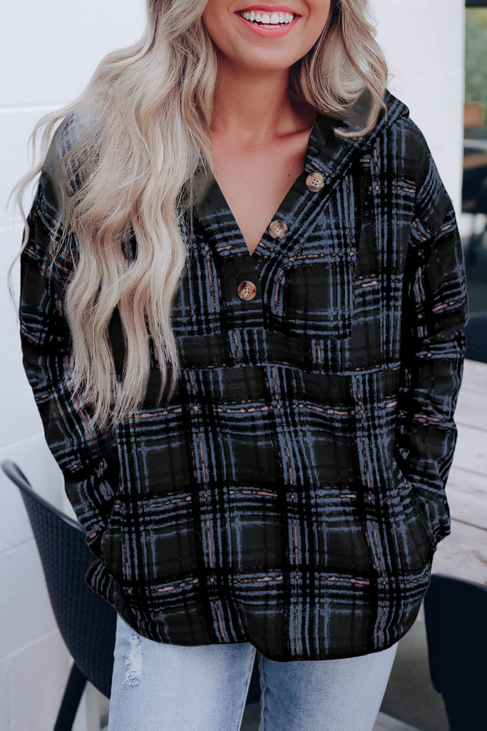 Plaid Pocketed Pullover Hoodie