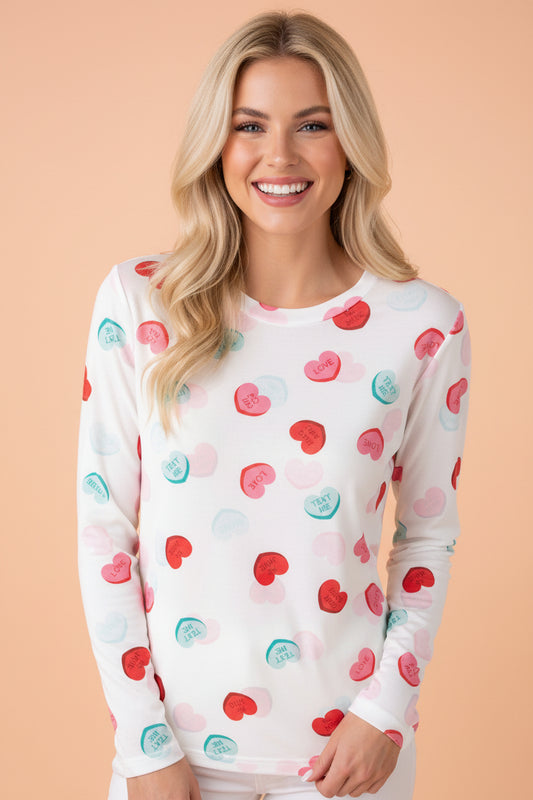 Valentine Heart Candy Mesh Long Sleeve Top