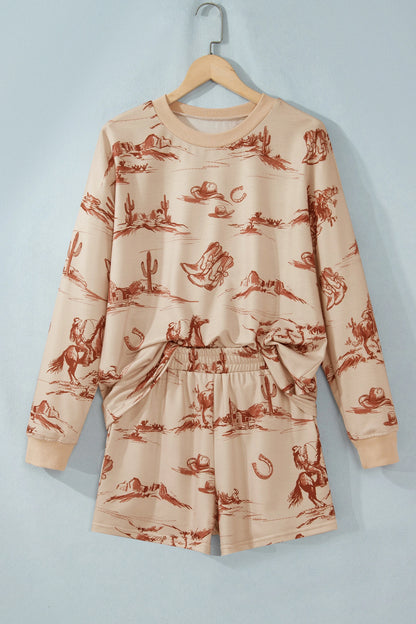 Western Long Sleeve Top & Shorts Set