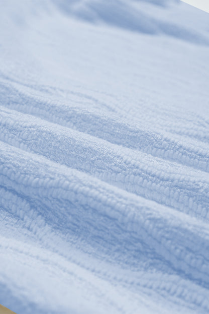 Solid Textured Notch Neck Puff Sleeve Blouse