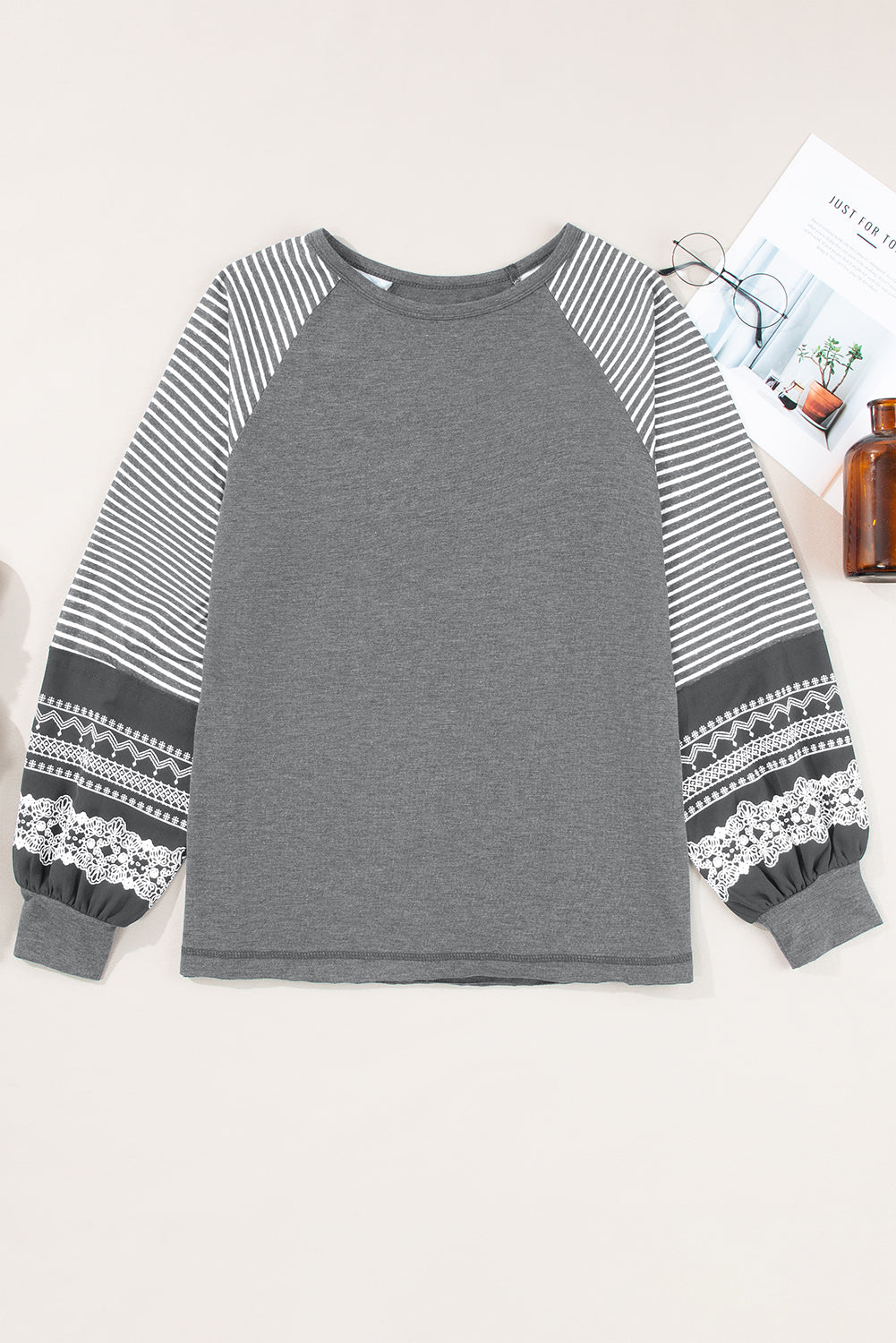 Stripe Patchwork Raglan Long Sleeve Top