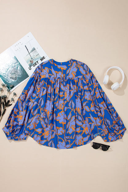 Floral Batwing Sleeve Buttoned Shirt