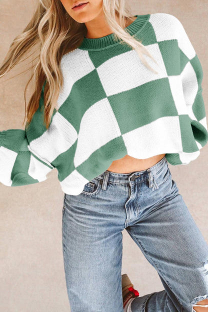 Checker Reverse Seam Crewneck Sweater