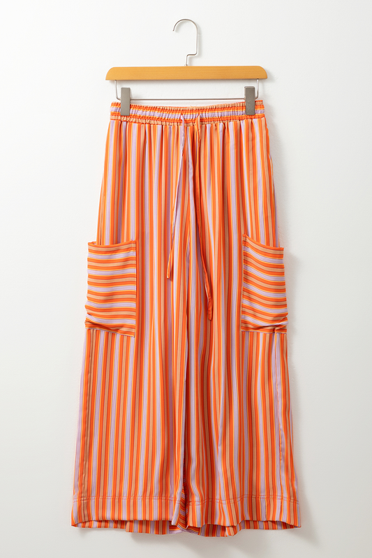 Stripe Cropped Palazzo Pocketed Pants