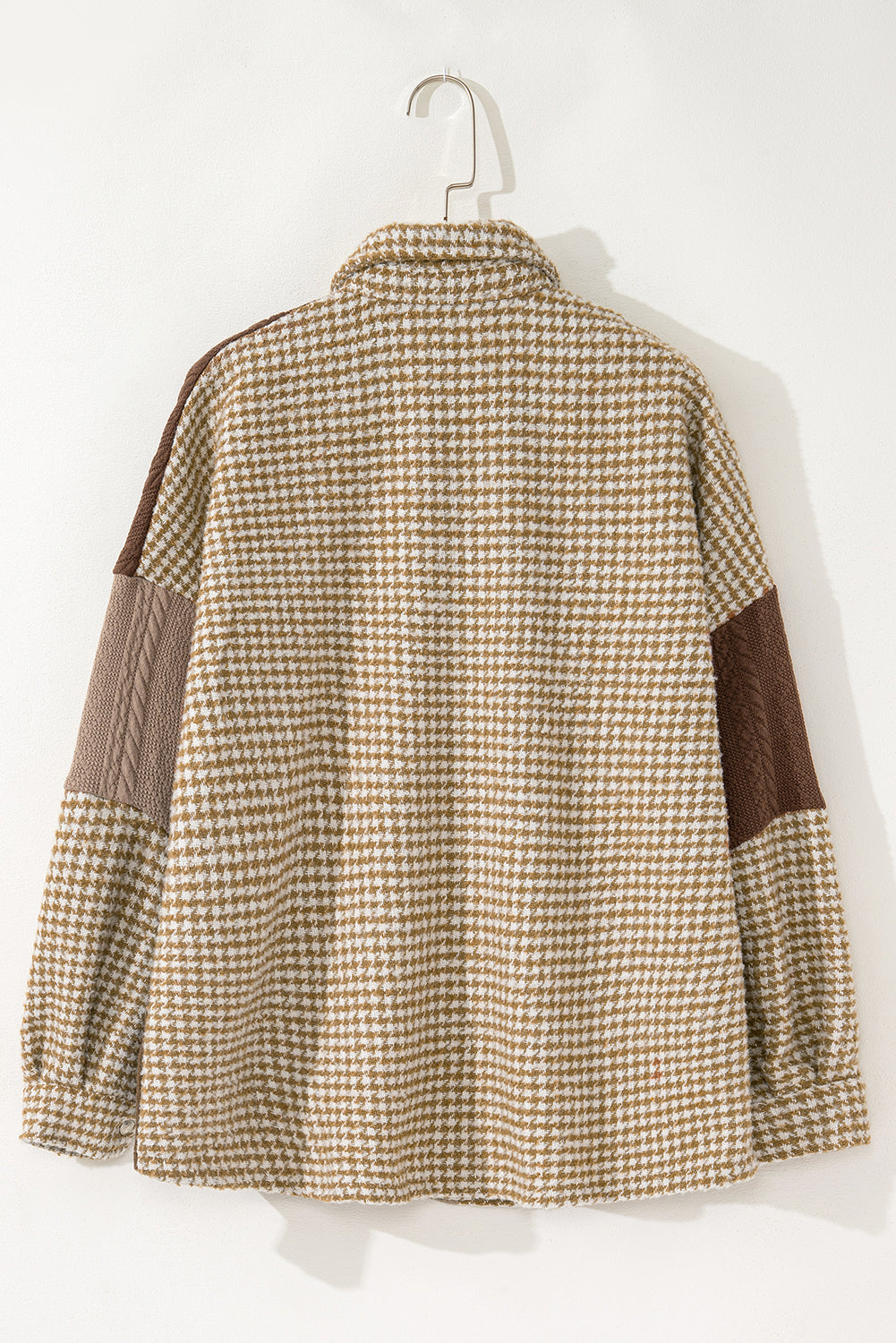 Houndstooth Cable Knit Patchwork Shacket