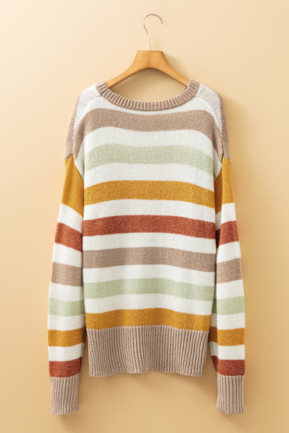 Stripe Colorblock Drop Shoulder Crewneck Sweater
