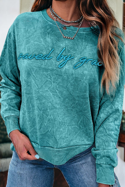 SAVED BY GRACE Embroidered Mineral Wash Sweatshirt