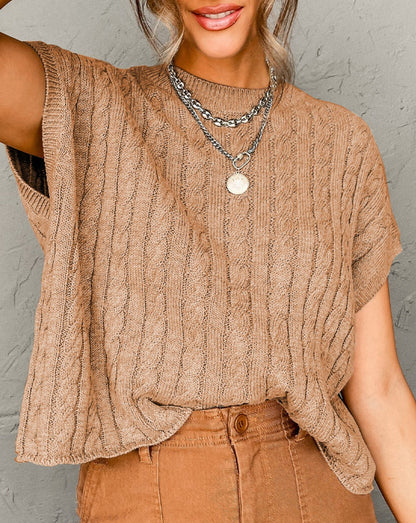 Cable Knit Short Sleeve Sweater