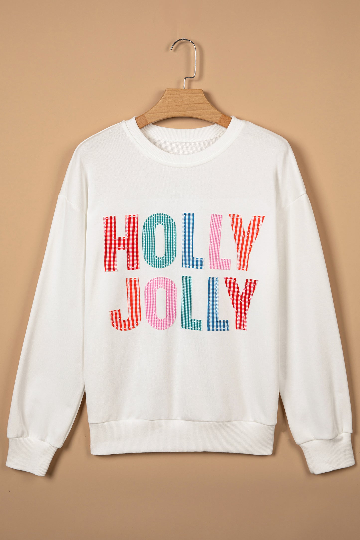 Christmas HOLLY JOLLY Gingham Patchwork Sweatshirt