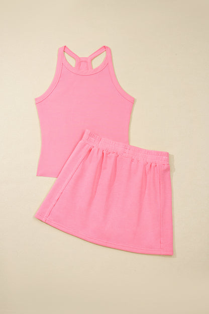 Solid Tank Top & Elastic Waist Mini Skort Set