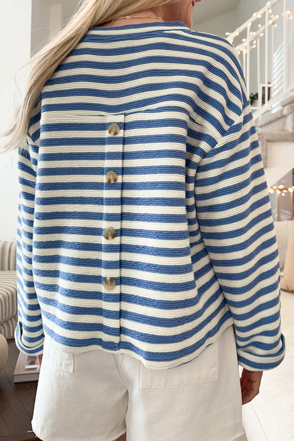 Stripe Notched V-Neck Top