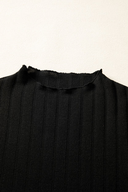 Ribbed Knit Patchwork Long Sleeve Dress