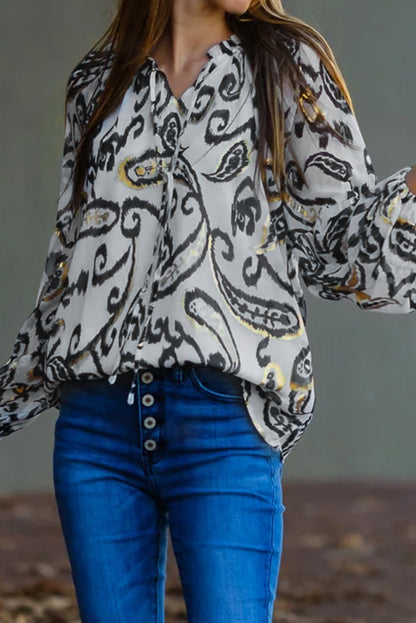 Metallic Paisley Puff Sleeve Blouse