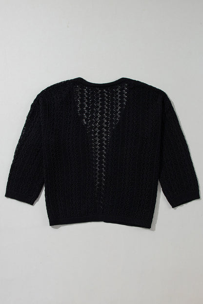 Hollowed Knit 3/4 Sleeve Cardigan