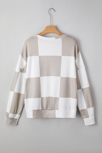 Checker Waffle Knit Long Sleeve Top