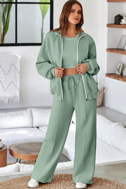 Solid Zip-Up Jacket and Drawstring Pants Set