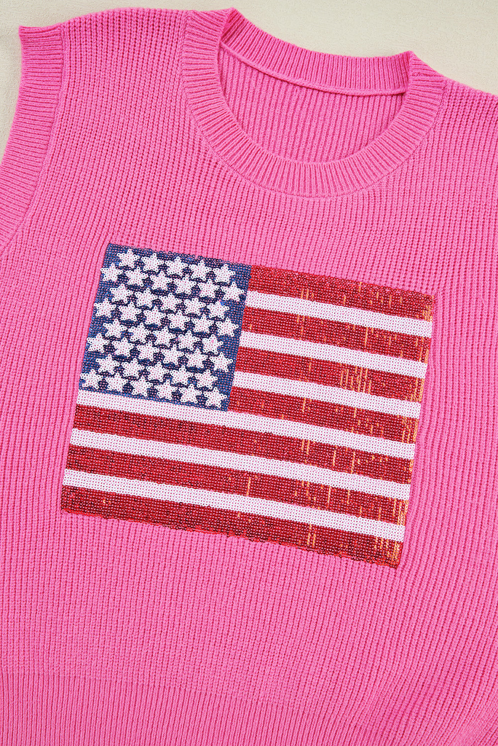 USA Flag Sequin Sleeveless Knitted Top