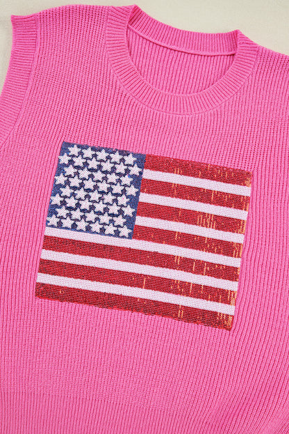 USA Flag Sequin Sleeveless Knitted Top