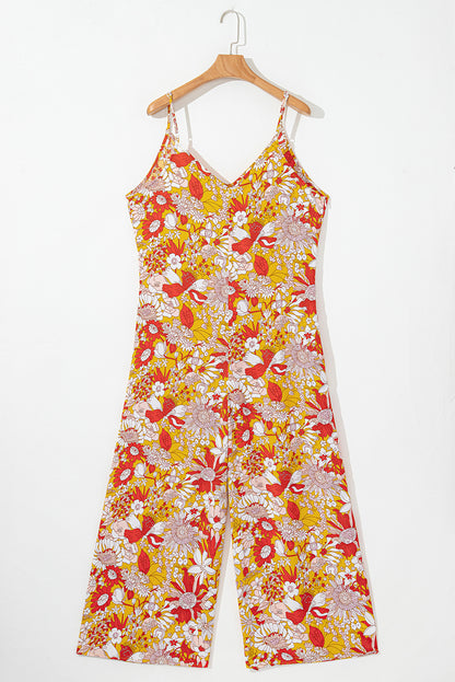Floral Sleeveless V-Neck Wide Leg Jumpsuit