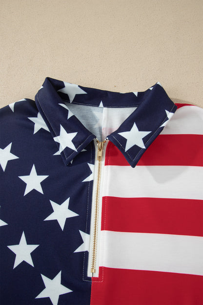 USA Flag Stars & Stripes Zip Collar Oversized Sweatshirt