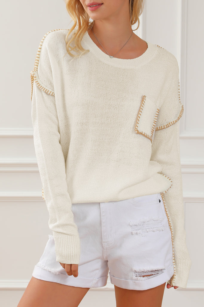 Contrast Exposed Seam Pocketed Sweater