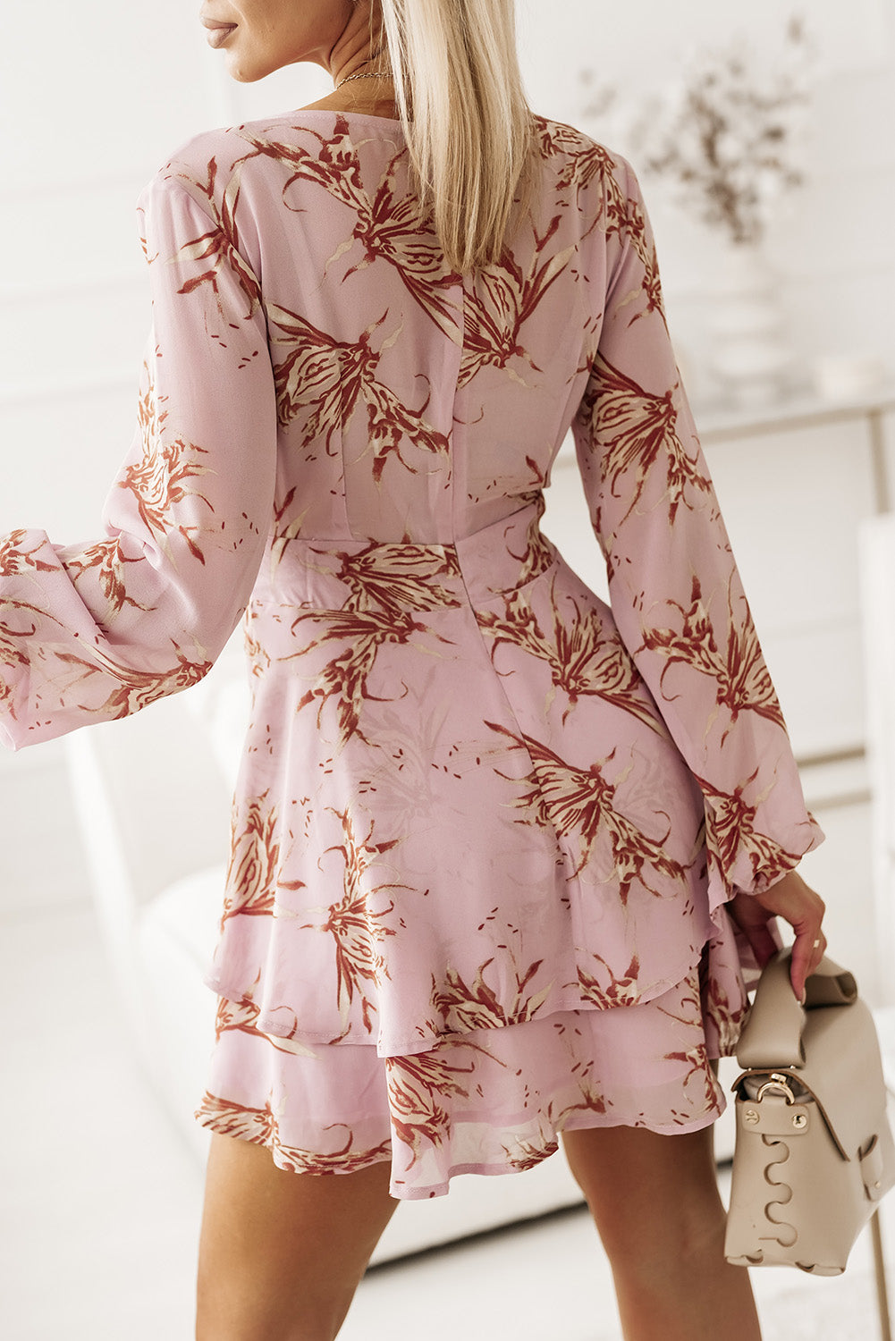 Floral Tie Waist Layered Ruffle Dress