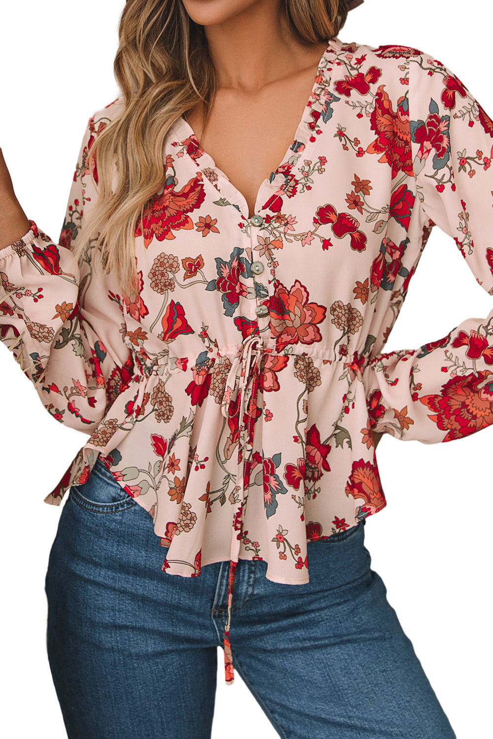 Floral Long Sleeve Peplum Blouse