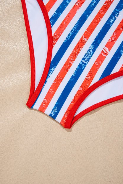 Americana Stripe Cutout Spaghetti Strap Swimsuit