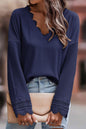 Ribbed Lace Trim Long Sleeve Top