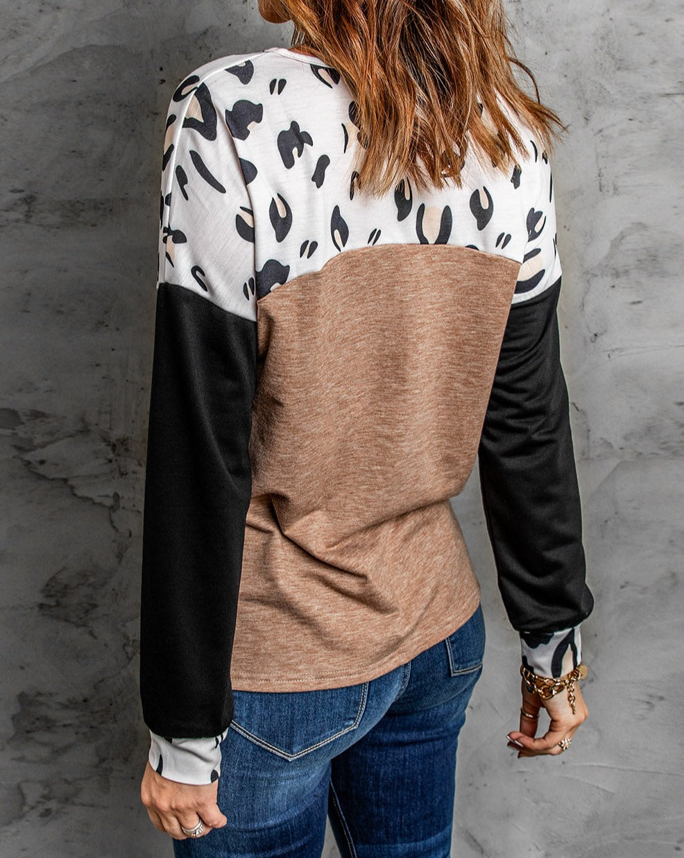 Leopard Colorblock Long Sleeve Top