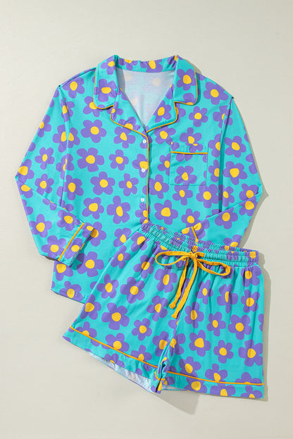 Floral Shirt and Shorts Pajama Set