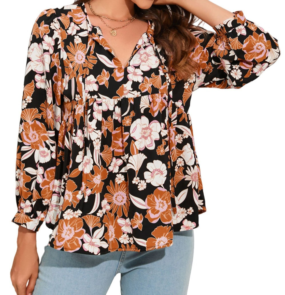 Floral Shirring Babydoll Top