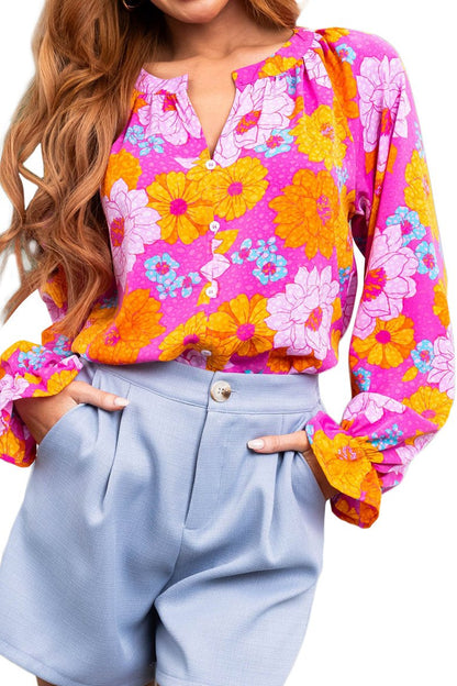 Floral Flounce Long Sleeve Blouse