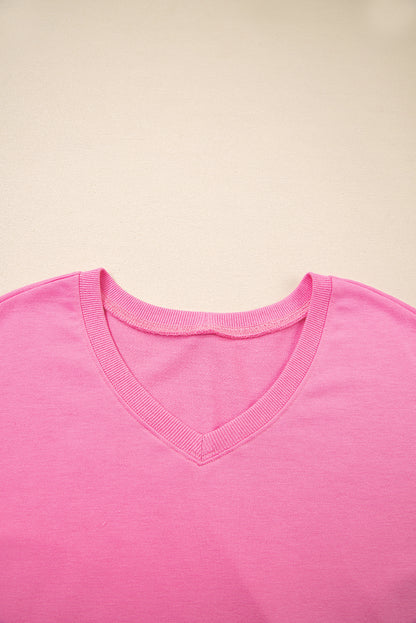 Solid V-Neck Tee and Drawstring Shorts Set