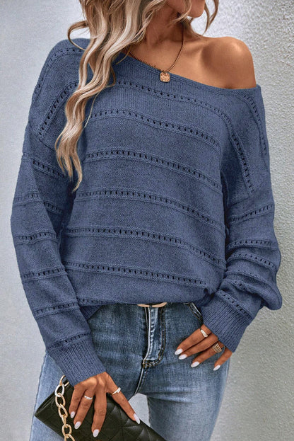 Pointelle Knit Boatneck Sweater