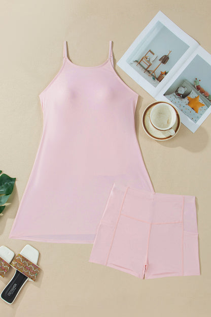 Solid Tunic Tank Dress & Shorts Athletic Set