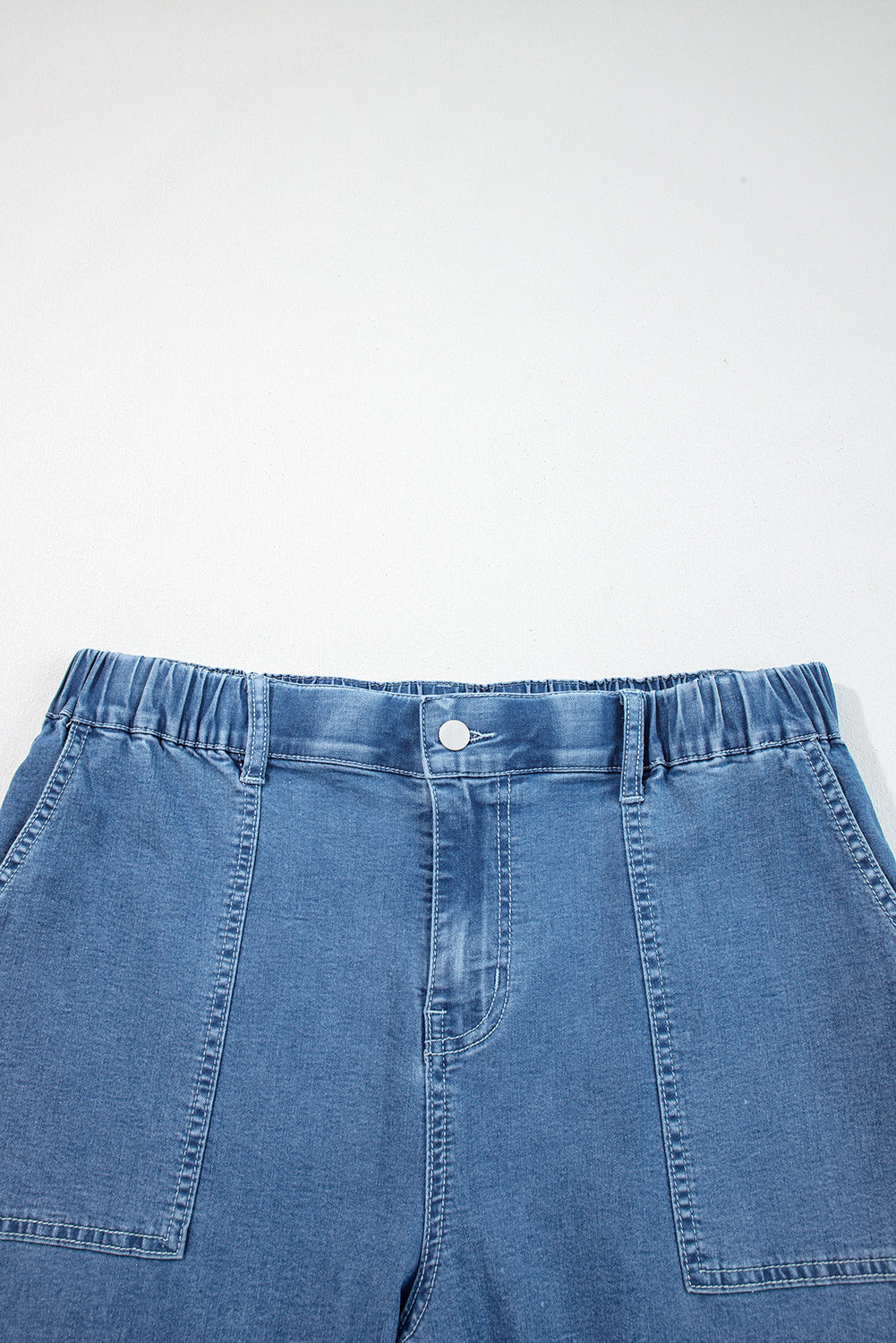 Plus Size Denim Elastic Waist Ruffle Wide Leg Pants