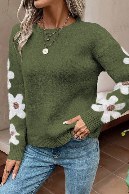 Floral Sleeve Drop Shoulder Sweater