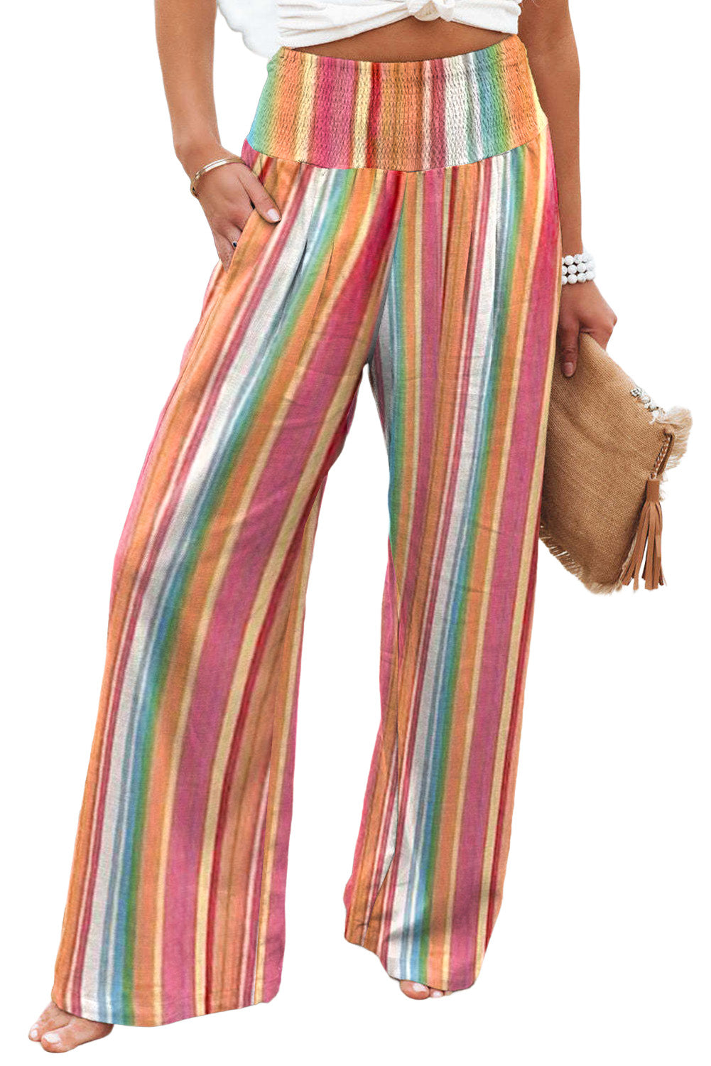 Stripe Smocked Wide Leg Pants