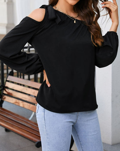 Bow Asymmetric Cold Shoulder Blouse