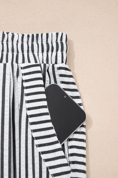 Stripe Wide Leg Elastic Drawstring Pants