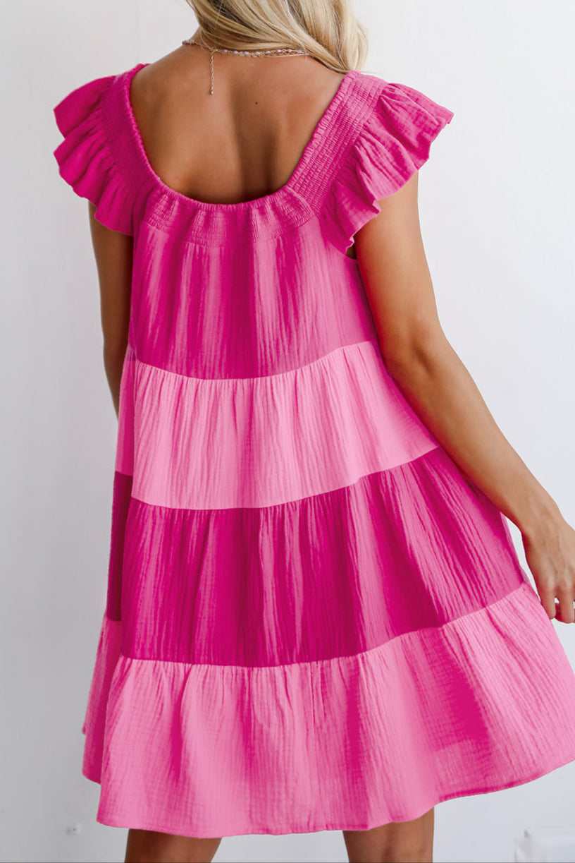 Colorblock Ruffle Tiered Mini Dress