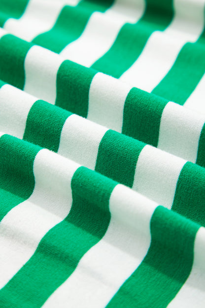 Stripe Colorblock Collared V-Neck Cropped Top