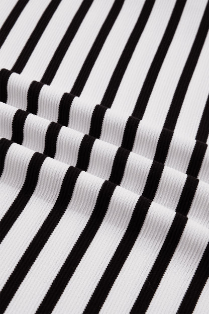 Stripe Colorblock Puff Sleeve Polo Collar Blouse
