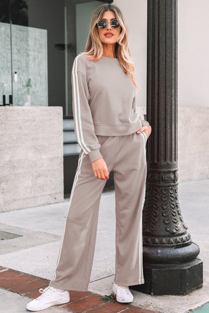 Varsity Stripe Crewneck Pullover and Sweatpants Set