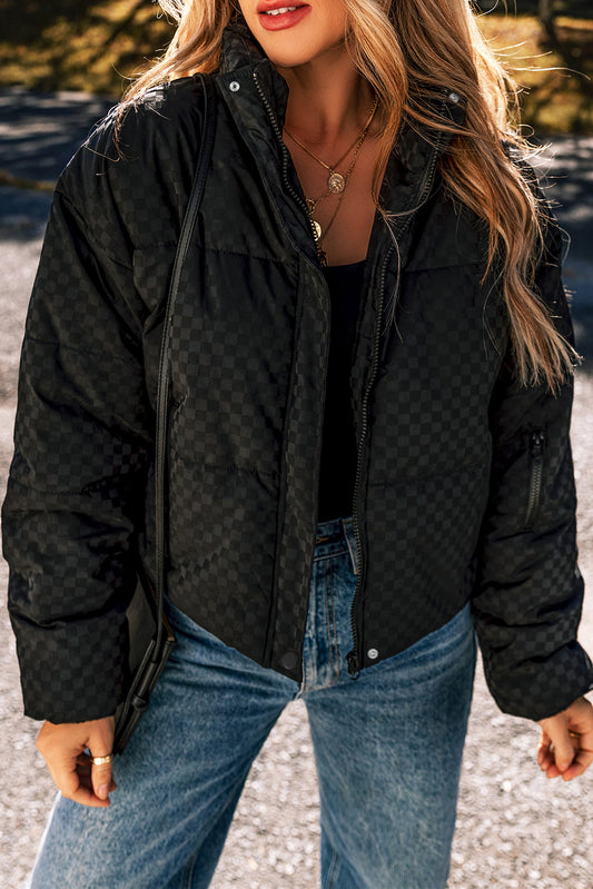 Checker Zip Up Puffer Jacket